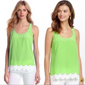 Lilly Pulitzer Womens New Green Carlina Silk Tank Top Scalloped Sz Medium Preppy